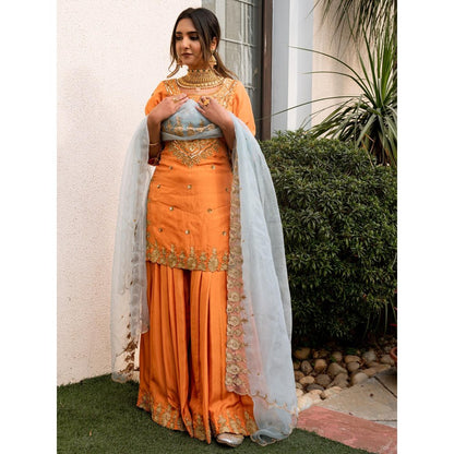 Simmi Guntaj Orange Sharara with Kurta and Dupatta (Set of 3)