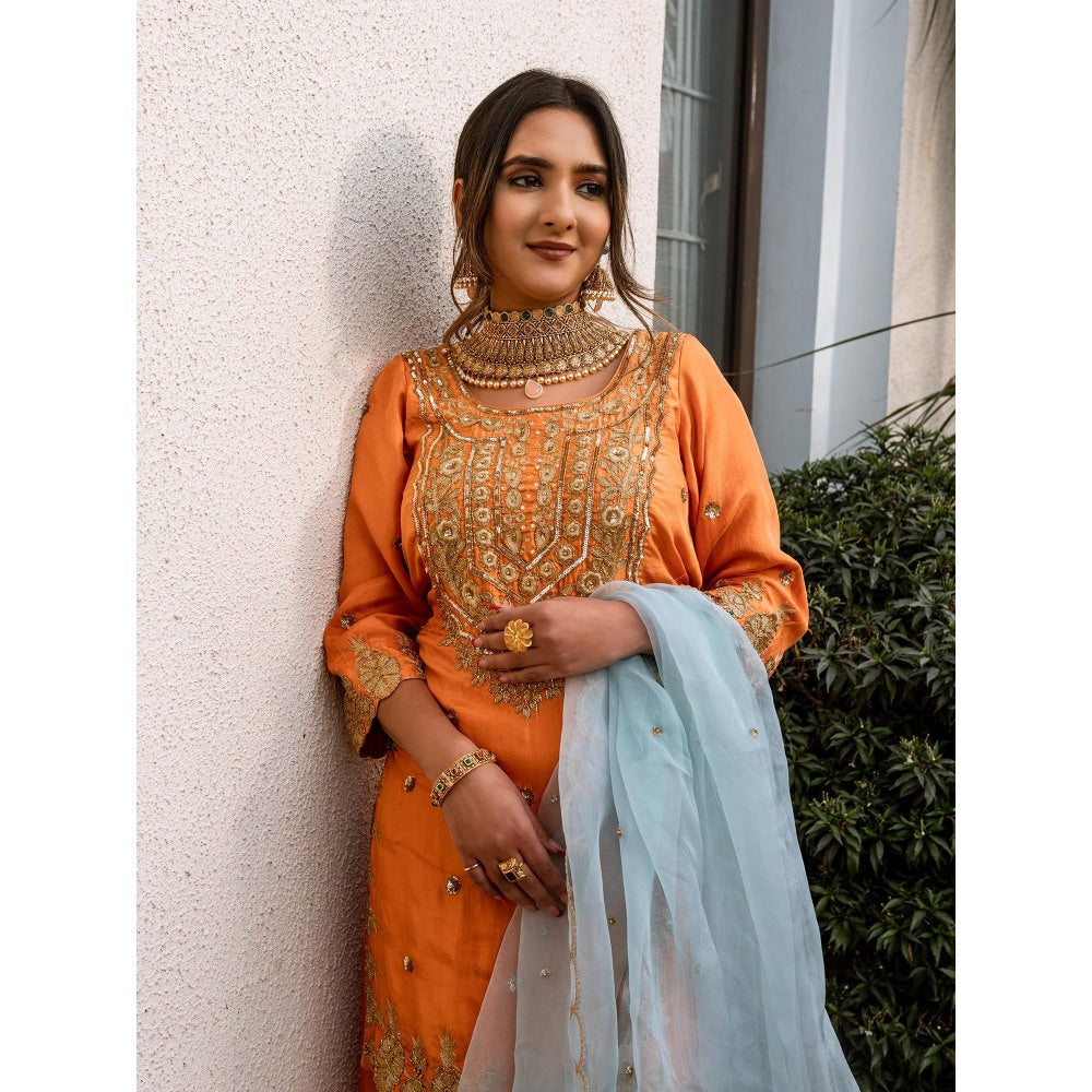 Simmi Guntaj Orange Sharara with Kurta and Dupatta (Set of 3)