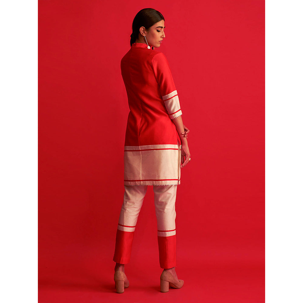 Saksham & Neharicka Red And Ivory Embroidered Kurta & Pant (Set of 2)