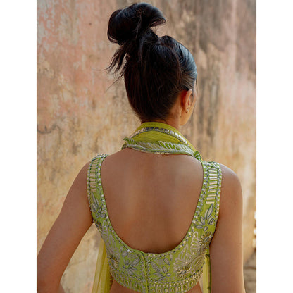 Saksham & Neharicka Green Hand Embroidered Blouse in Chanderi