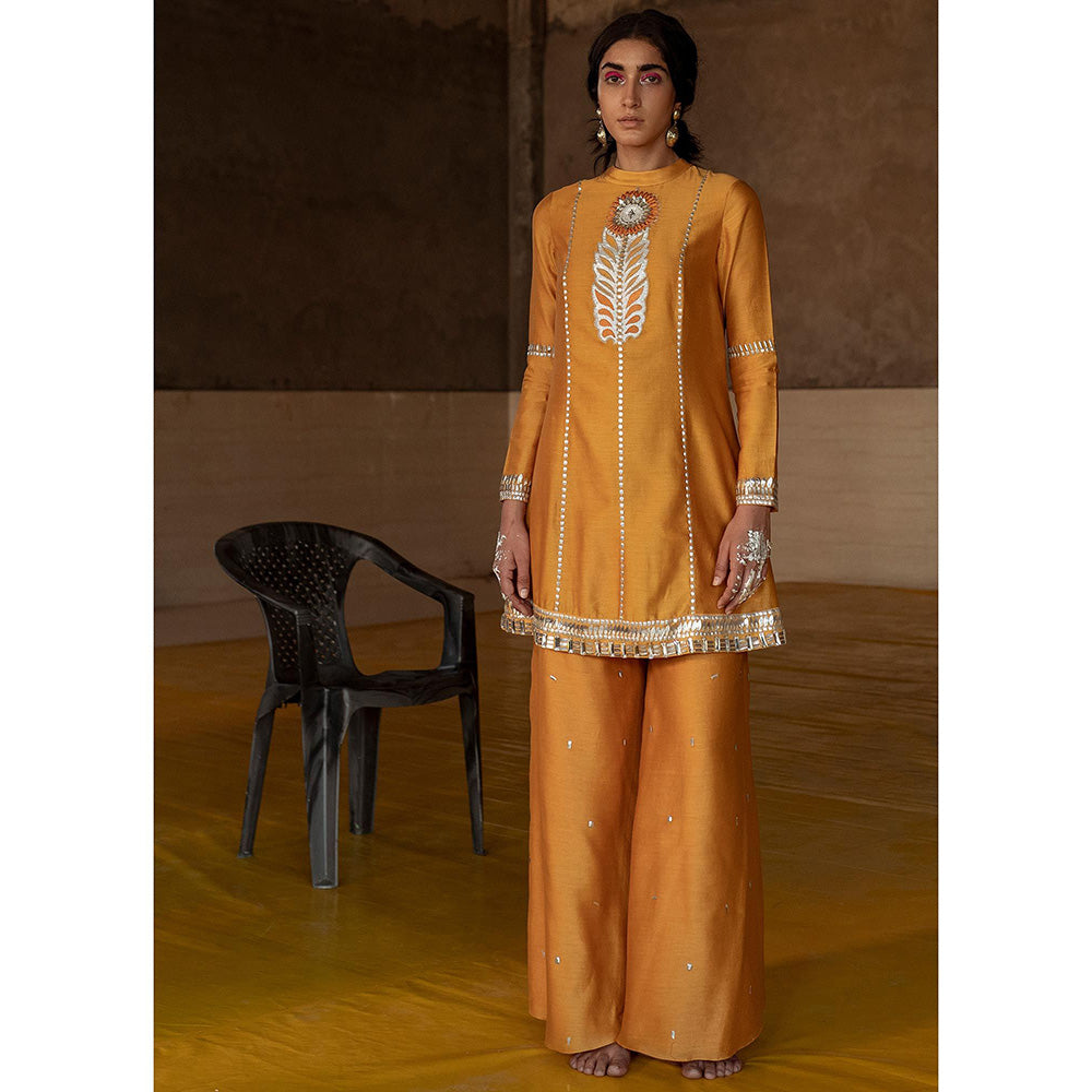 Saksham & Neharicka Ochre Embroidered Sharara (Set of 3)