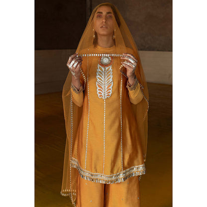 Saksham & Neharicka Ochre Embroidered Sharara (Set of 3)