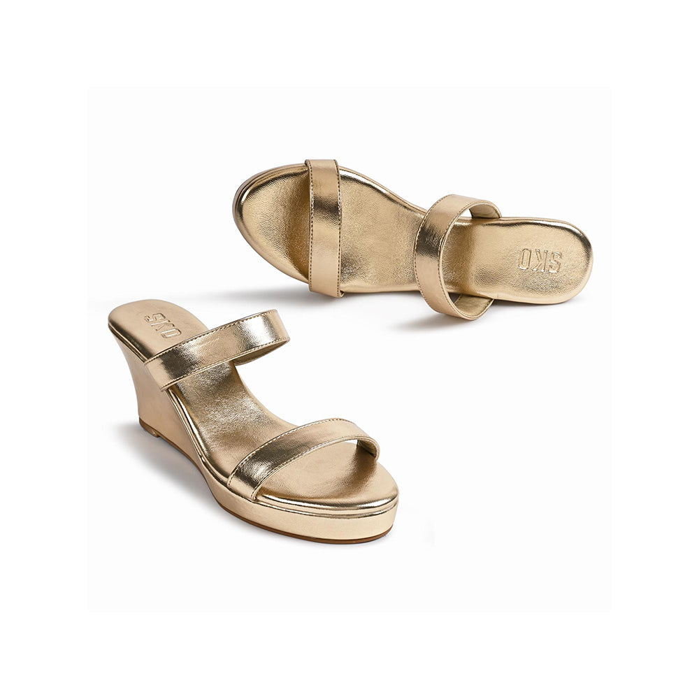 SKO Gold 2 Strap Wedges Heel