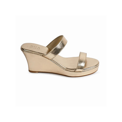 SKO Gold 2 Strap Wedges Heel