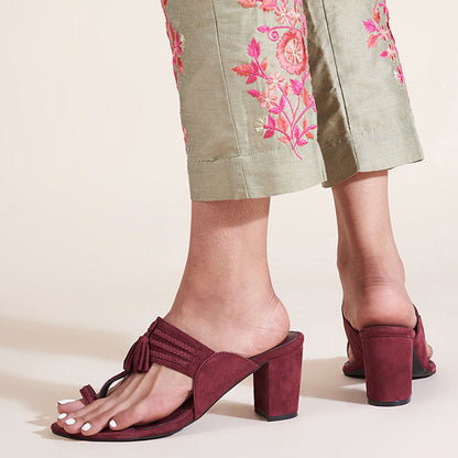 SKO Maroon Block Heel Kolhapuris