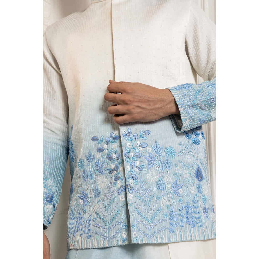 SMRITI Ivory Ombre Embroidered Nehru Jacket with Kurta and Pant