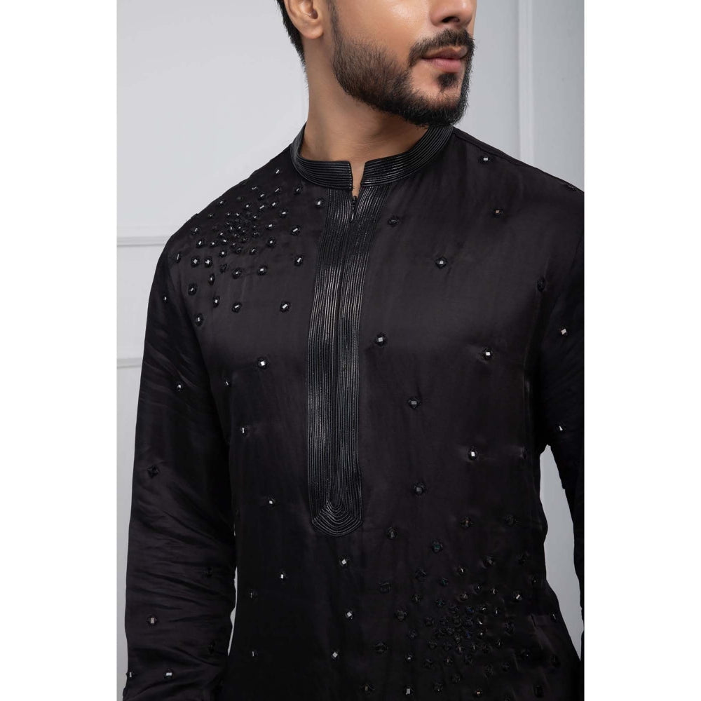 SMRITI Black Obsidian Nehru Jacket and Zipper Kurta with Pant