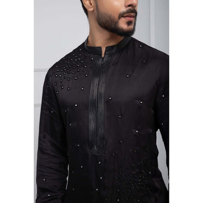 SMRITI Black Obsidian Nehru Jacket and Zipper Kurta with Pant