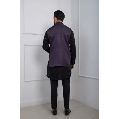 SMRITI Black Obsidian Nehru Jacket and Zipper Kurta with Pant