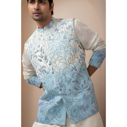 SMRITI Blue Embroider Nehru Jacket