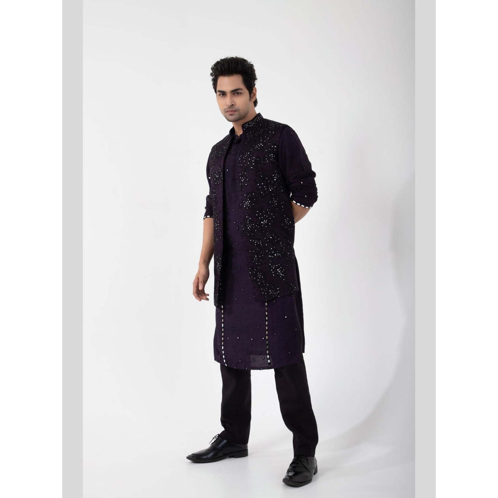 SMRITI Purple Kurta with Pant and Nehru Jacket