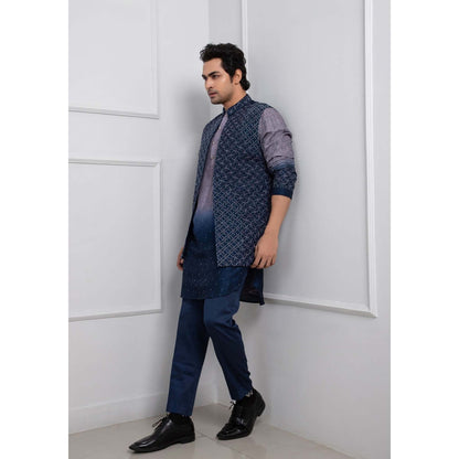 SMRITI Blue Ombre Embroidered Nehru Jacket with Kurta and Pant