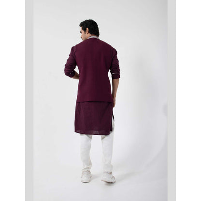 SMRITI Maroon Embroidered Nehru Jacket with Kurta and Pant