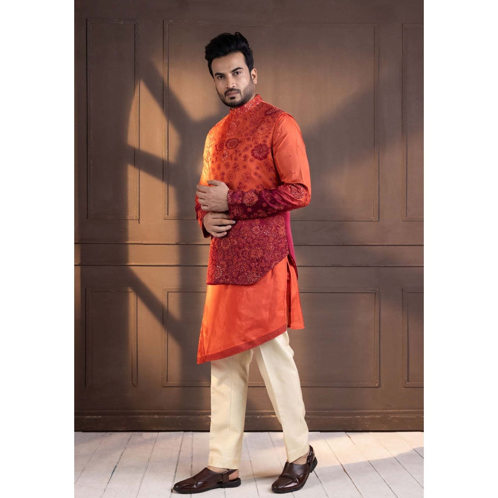 SMRITI Orange Embroidered Nehru Jacket
