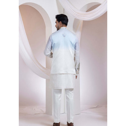 SMRITI Ivory Madhubani Neelra Nehru Jacket And Kurta With Pant