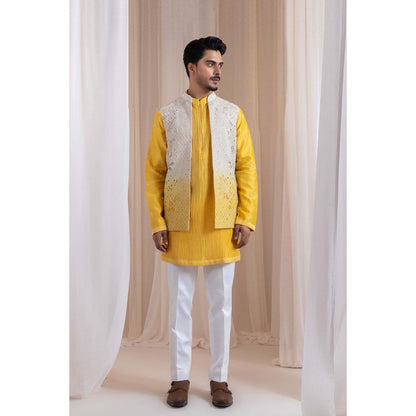 SMRITI Yellow Sunstrike Nehru Jacket With Kurta And Pant