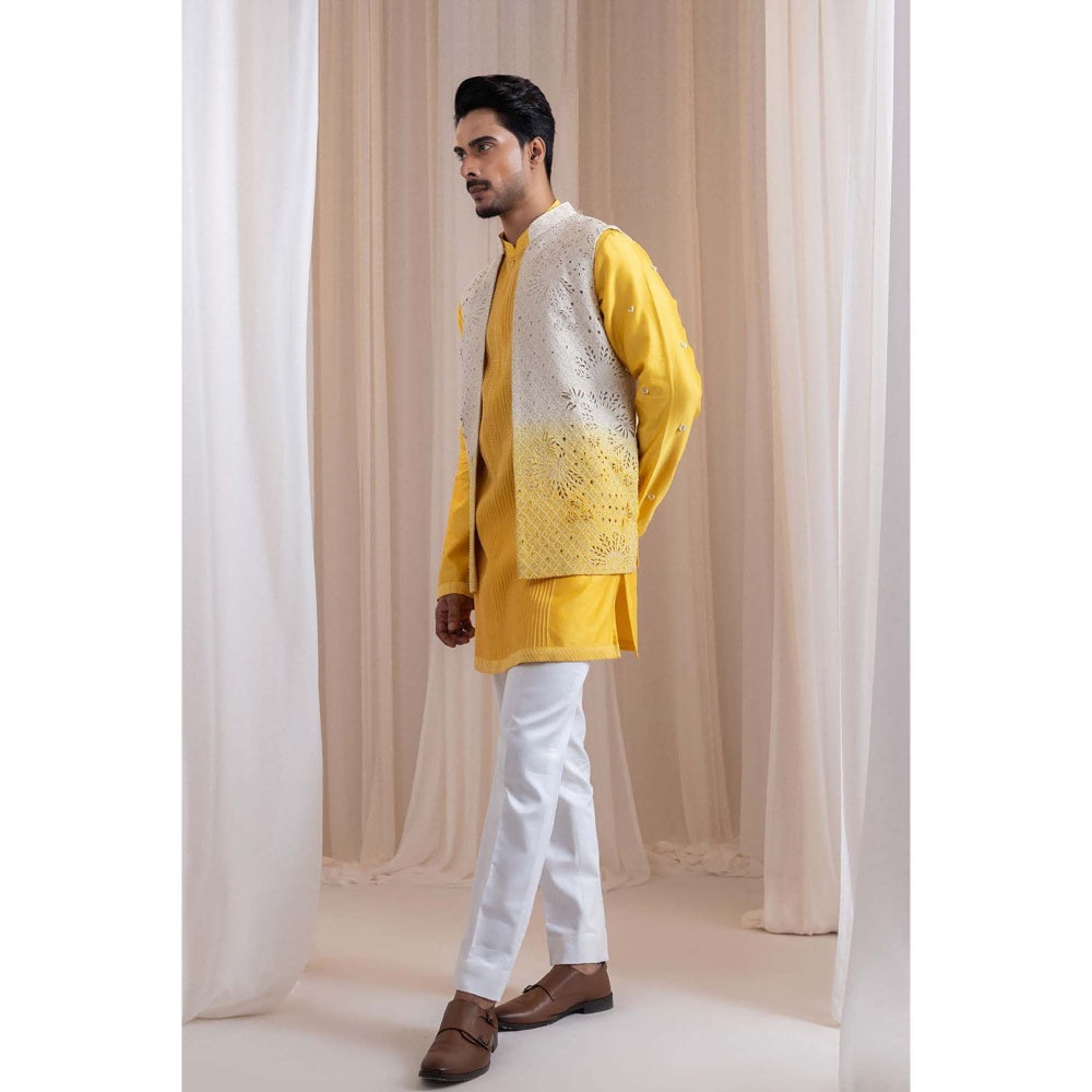 SMRITI Yellow Sunstrike Nehru Jacket With Kurta And Pant