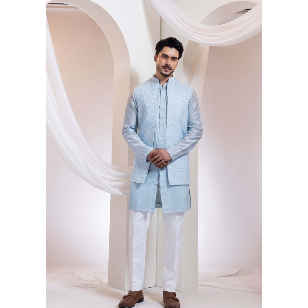 SMRITI Sky Blue Diamond Lumen Kurta With Jacket And Pant