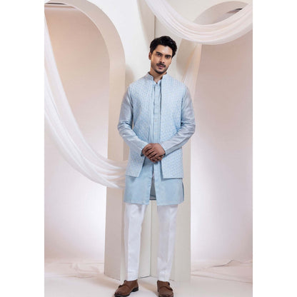 SMRITI Sky Blue Diamond Lumen Kurta With Jacket And Pant
