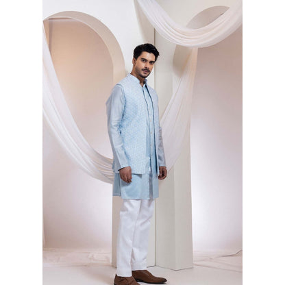SMRITI Sky Blue Diamond Lumen Kurta With Jacket And Pant