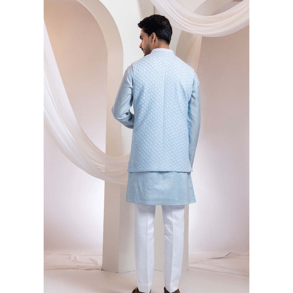 SMRITI Sky Blue Diamond Lumen Kurta With Jacket And Pant