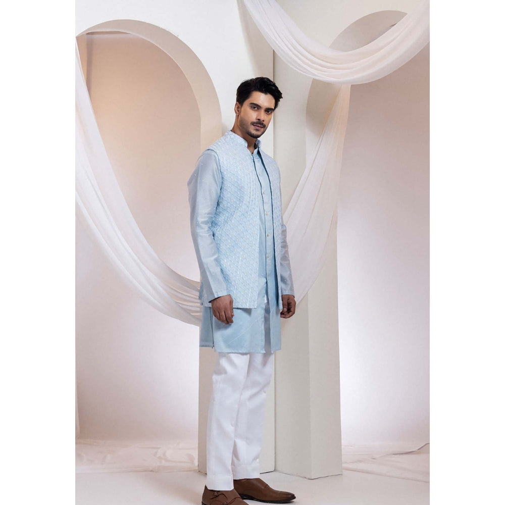 SMRITI Blue Nehru Jacket And Kurta With Pant