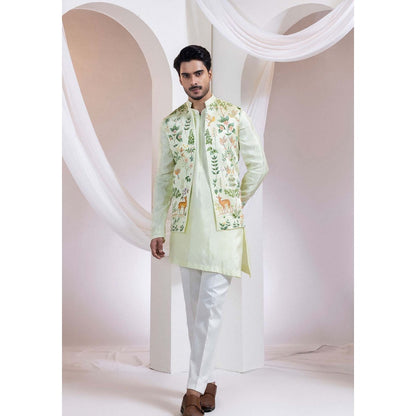 SMRITI Pastel Forest Mist Jacket with Kurta and Pant