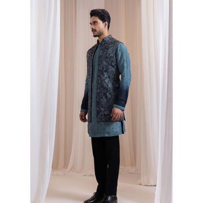 SMRITI Teal Nehru Jacket And Kurta With Pant