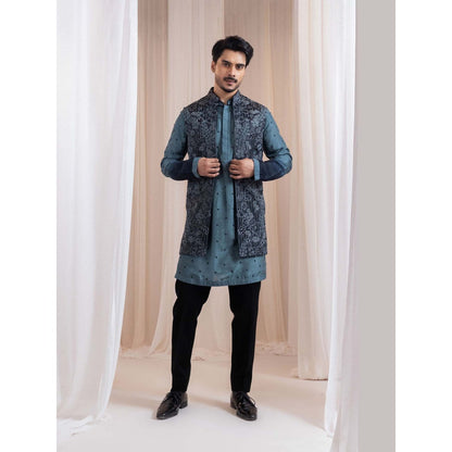 SMRITI Teal Embroidered Nehru Jacket