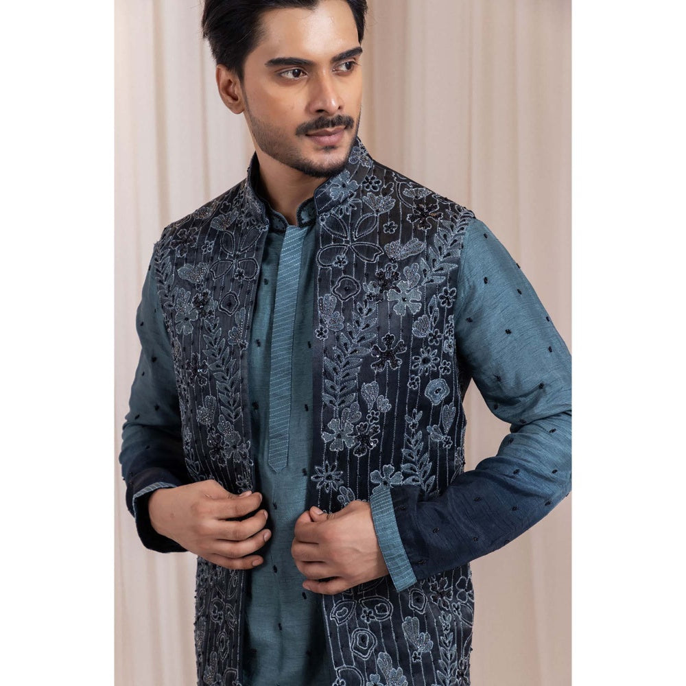 SMRITI Teal Embroidered Nehru Jacket