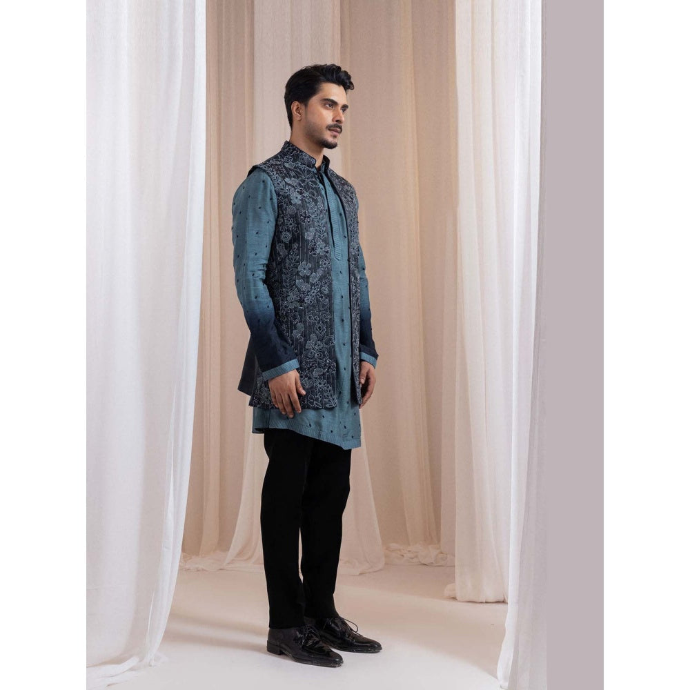 SMRITI Teal Embroidered Nehru Jacket
