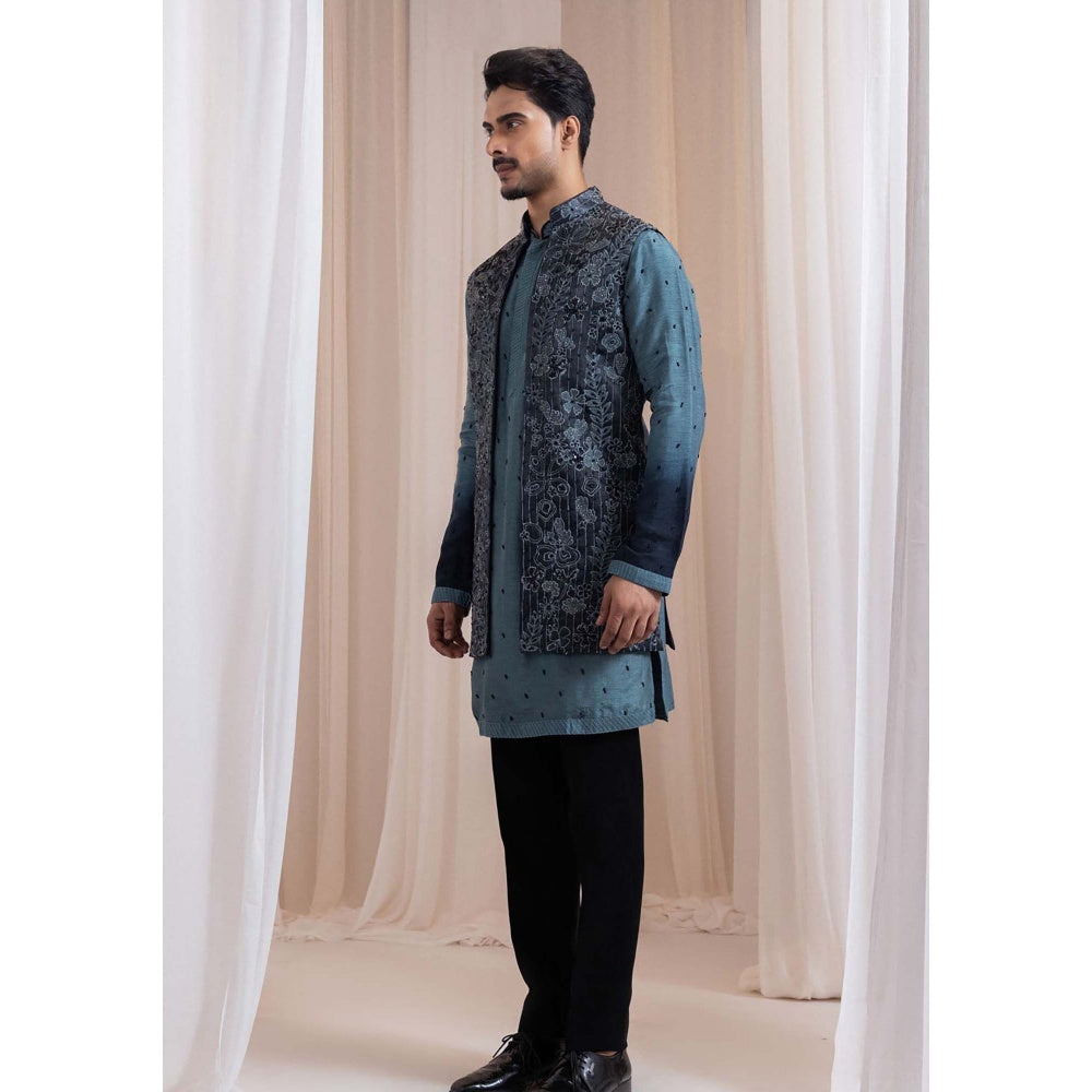 SMRITI Teal Embroidered Nehru Jacket