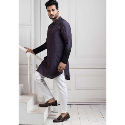 SMRITI Charcoal Eclipsed Elegance Embroidered Kurta with Pant