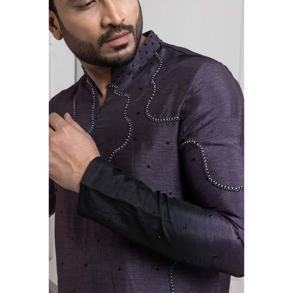 SMRITI Charcoal Eclipsed Elegance Embroidered Kurta with Pant