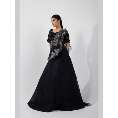 SMRITI Luna Black Top with Skirt and Cape