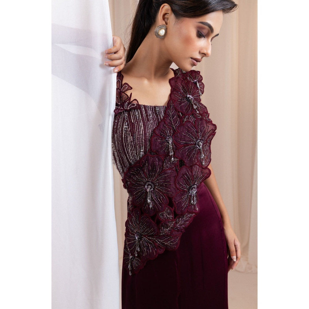 SMRITI Wine Draped Skirt with Corset Style Top