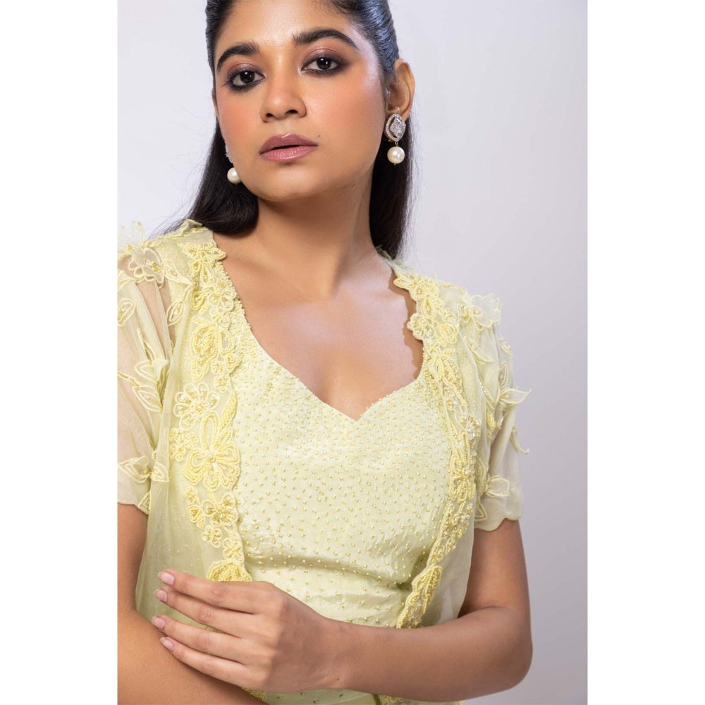 SMRITI Yellow Wildflower Jacket and Drape Skirt and Top