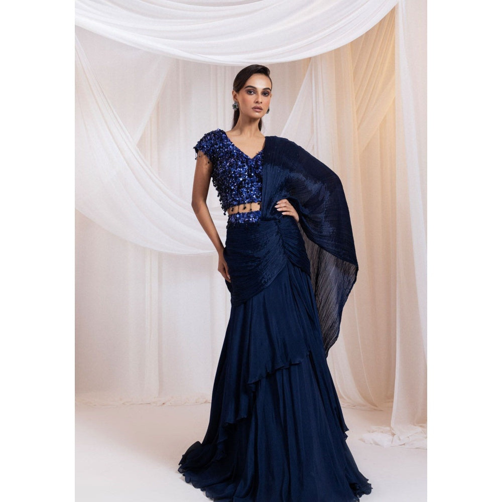 SMRITI Blue Shimmer Lehenga with Blouse and Drape Dupatta