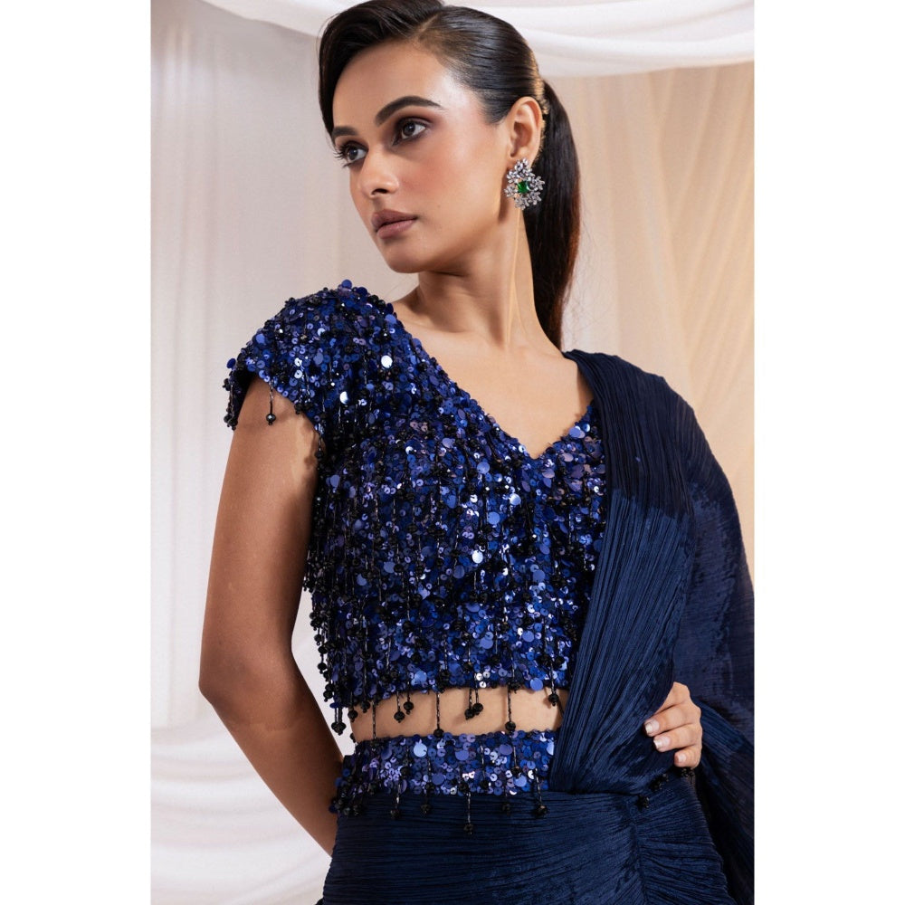SMRITI Blue Shimmer Lehenga with Blouse and Drape Dupatta