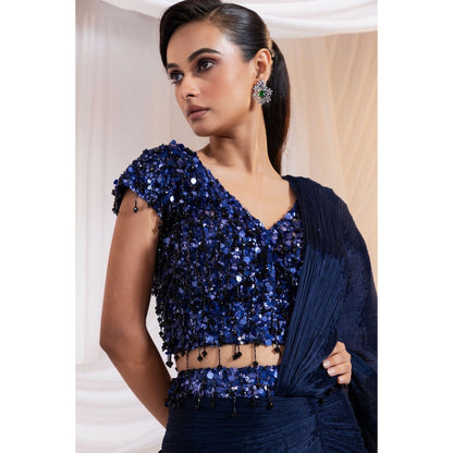 SMRITI Blue Shimmer Lehenga with Blouse and Drape Dupatta