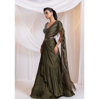 SMRITI Petal Shade Pre-Draped Saree with Stitched Blouse