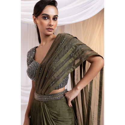 SMRITI Petal Shade Pre-Draped Saree with Stitched Blouse