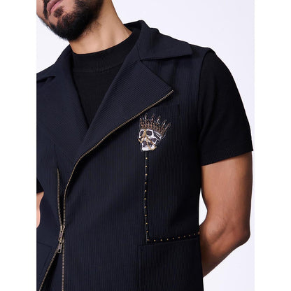 S&N by Shantnu Nikhil Black Rayon Blend Sleeveless Waistcoat