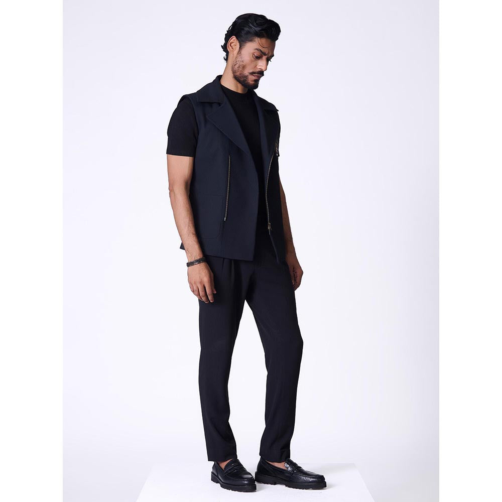 S&N by Shantnu Nikhil Black Rayon Blend Sleeveless Waistcoat