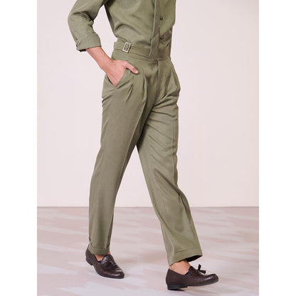 S&N by Shantnu Nikhil Cross Flap Olive Trouser