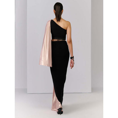 S&N by Shantnu Nikhil Black Crop Top With Colour block Drape Sleeve