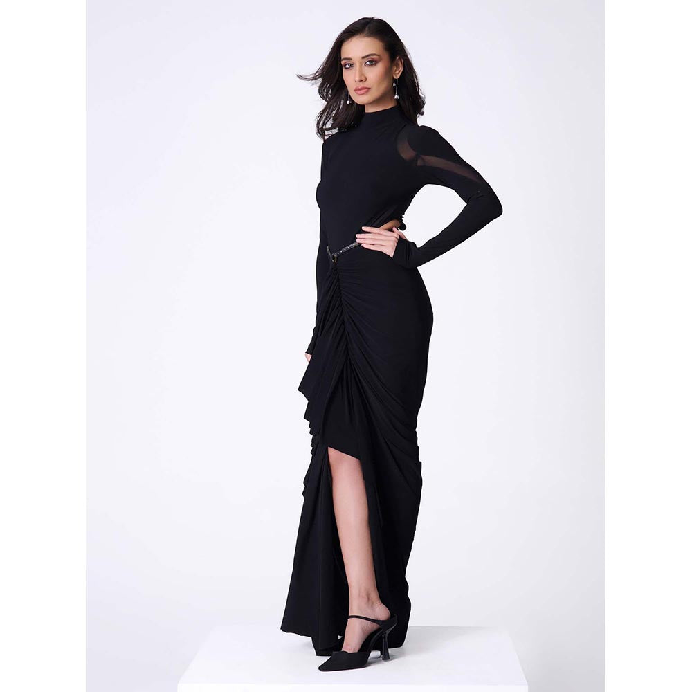 S&N by Shantnu Nikhil Women Black Jersey Solid Gown