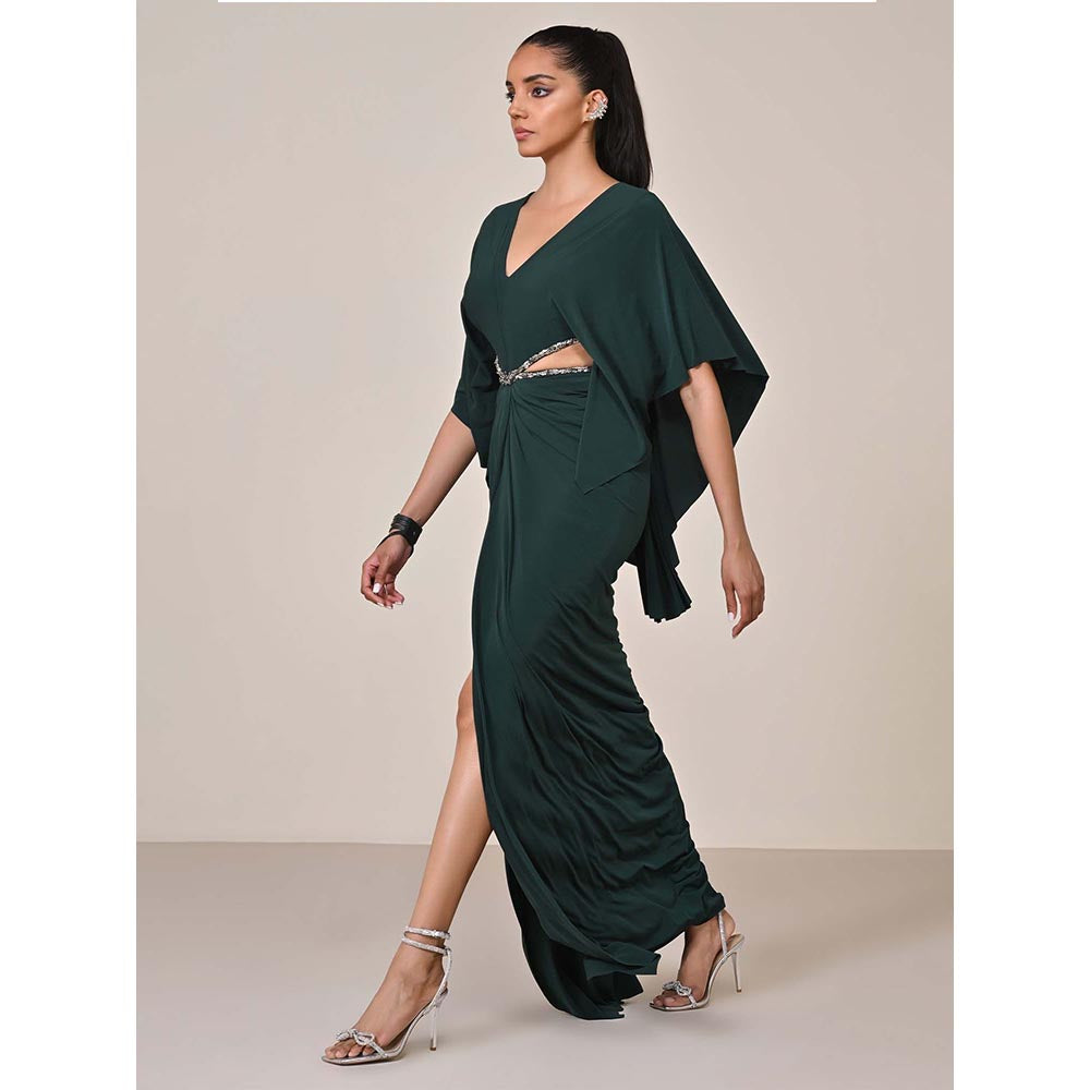 S&N by Shantnu Nikhil Women Green Jersey Solid Gown