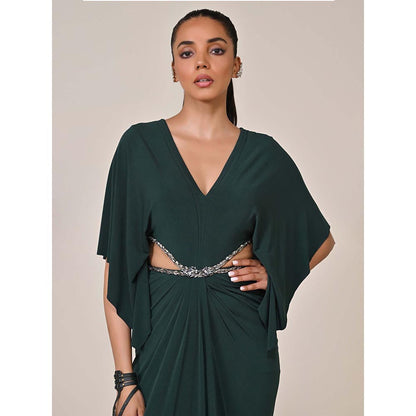 S&N by Shantnu Nikhil Women Green Jersey Solid Gown