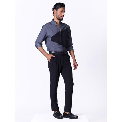 S&N by Shantnu Nikhil Men's Grey Rayon Blend Plain Slim Fit Shirt